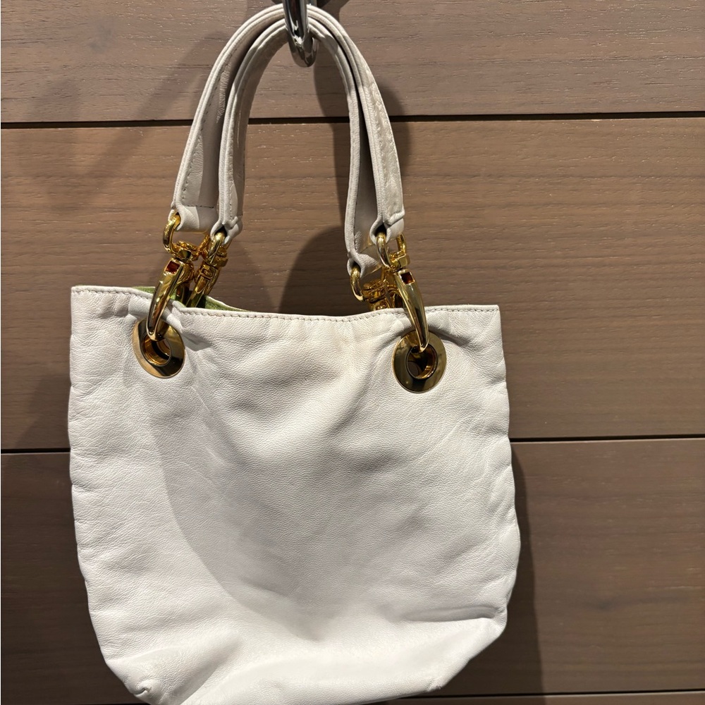 small White Leather Tote Bag